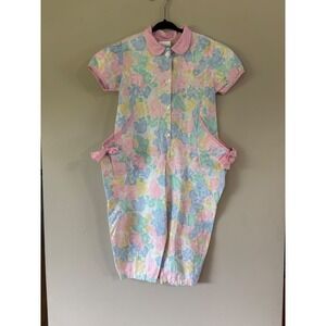 Vintage Little Rebels Girls 4T Pastel Floral Romper Peter Pan Collar Pink Bows